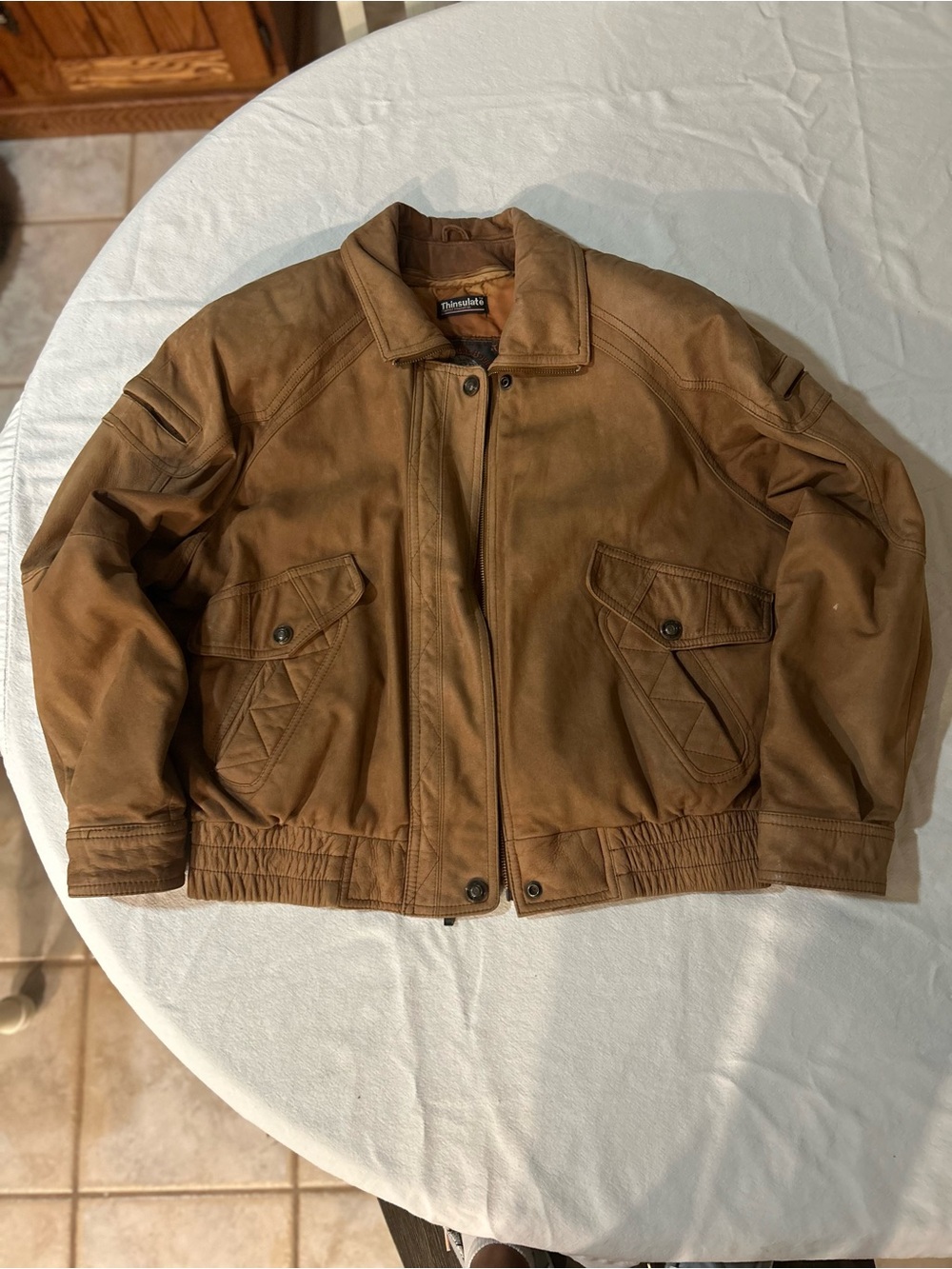 Women’s brown Leather Bomber Jacket - Picture 5 of 6